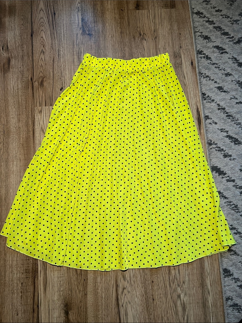 Neon Yellow Polka Dot Pleated Maxi Skirt